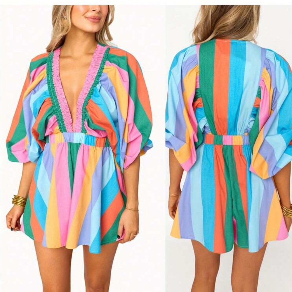 Vibrant Multicolor V-Neck Dress